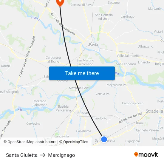 Santa Giuletta to Marcignago map