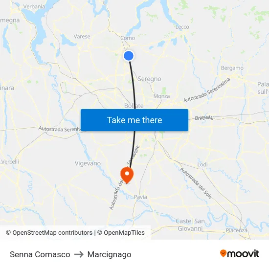 Senna Comasco to Marcignago map