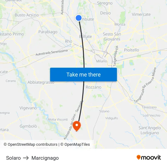 Solaro to Marcignago map