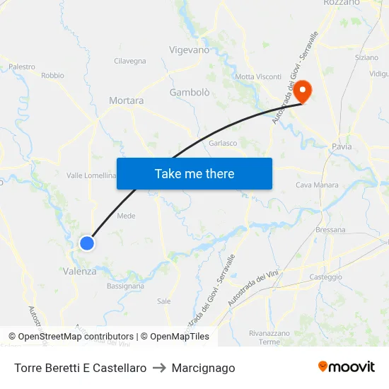 Torre Beretti e Castellaro to Marcignago map