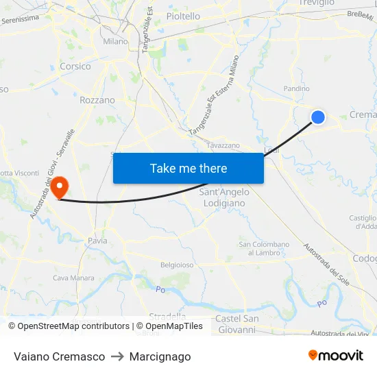 Vaiano Cremasco to Marcignago map