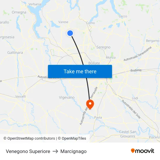 Venegono Superiore to Marcignago map