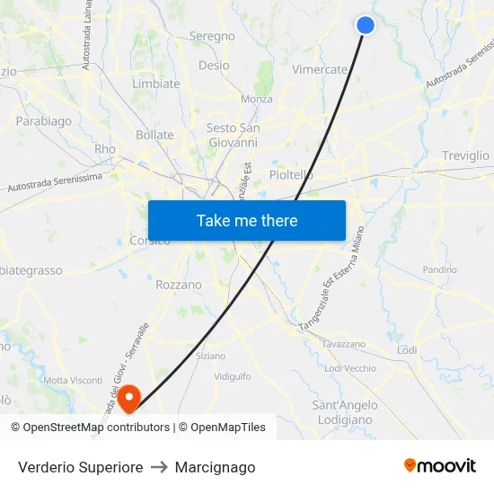 Verderio Superiore to Marcignago map