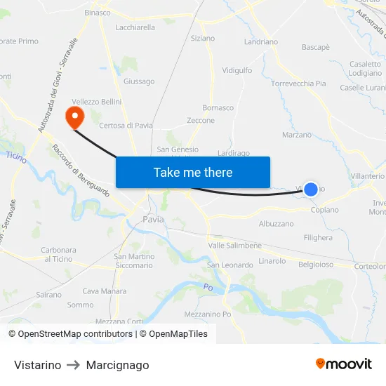 Vistarino to Marcignago map