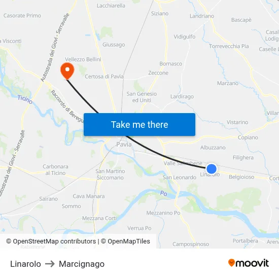 Linarolo to Marcignago map