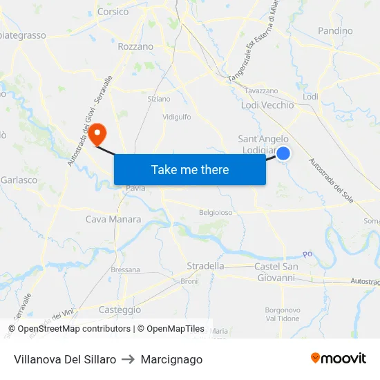 Villanova Del Sillaro to Marcignago map