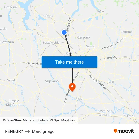 Fenegro to Marcignago map