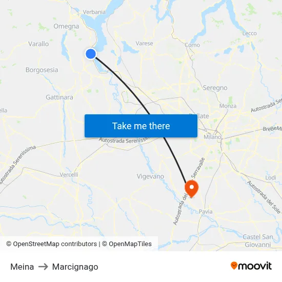 Meina to Marcignago map