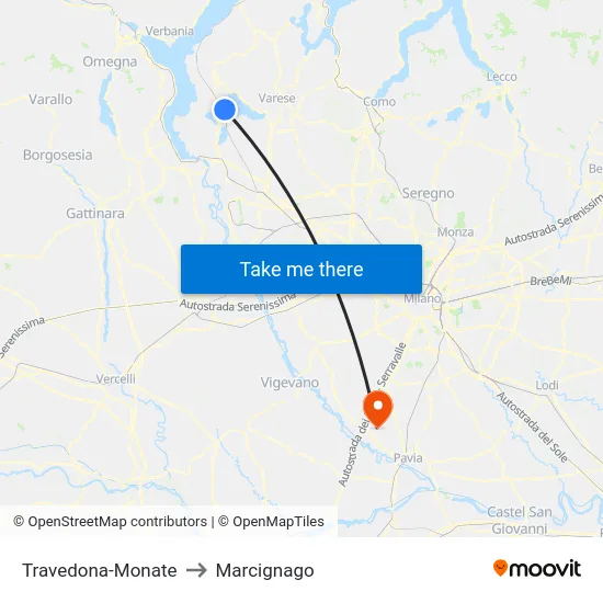 Travedona-Monate to Marcignago map