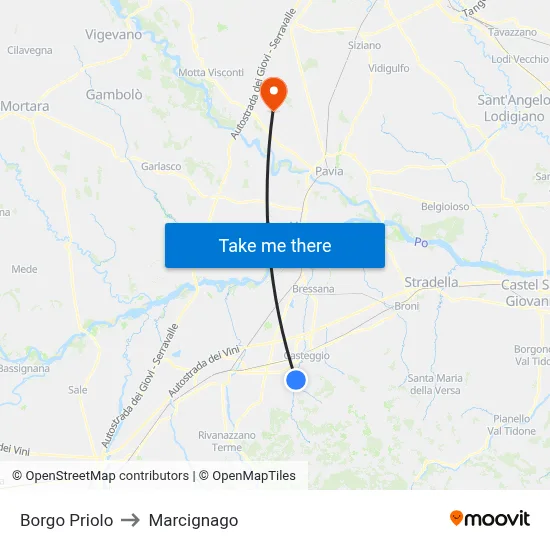 Borgo Priolo to Marcignago map
