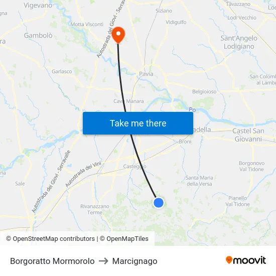 Borgoratto Mormorolo to Marcignago map