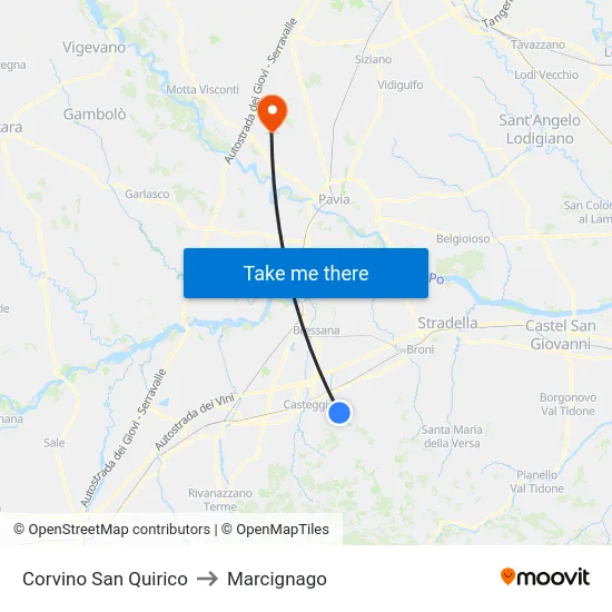 Corvino San Quirico to Marcignago map