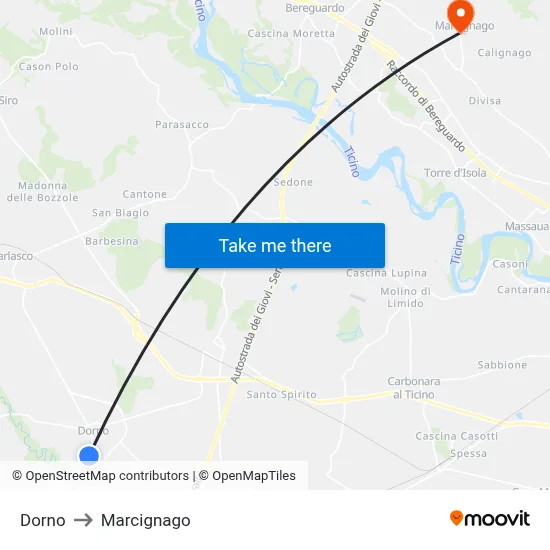 Dorno to Marcignago map
