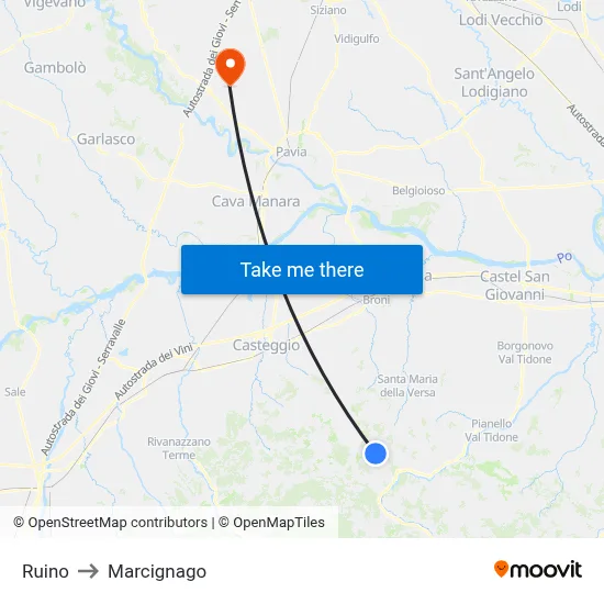 Ruino to Marcignago map
