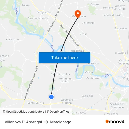 Villanova d'Ardenghi to Marcignago map