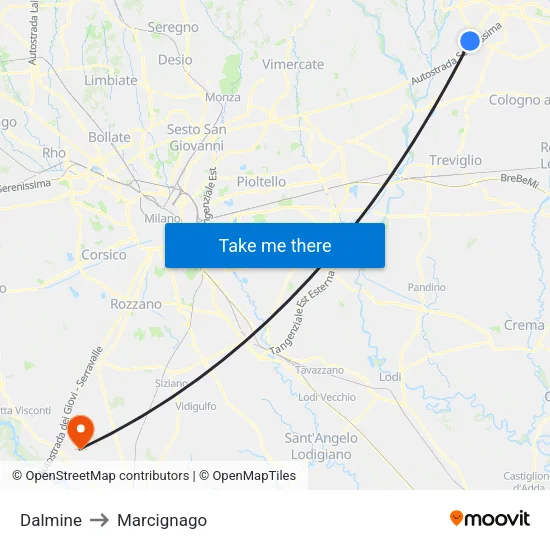 Dalmine to Marcignago map