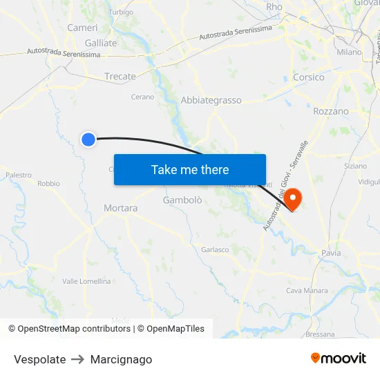 Vespolate to Marcignago map