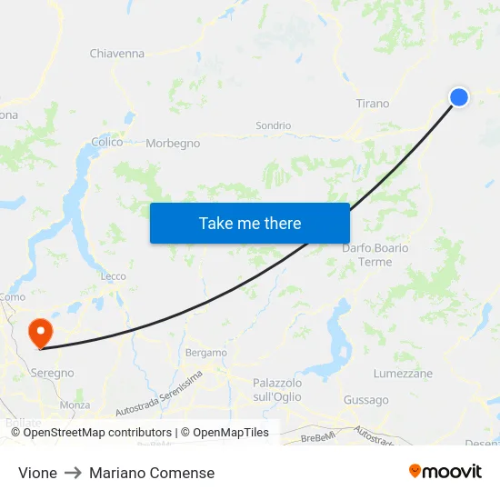 Vione to Mariano Comense map