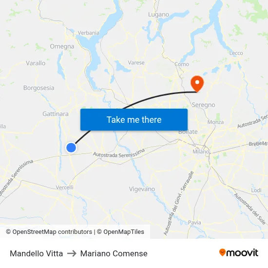 Mandello Vitta to Mariano Comense map
