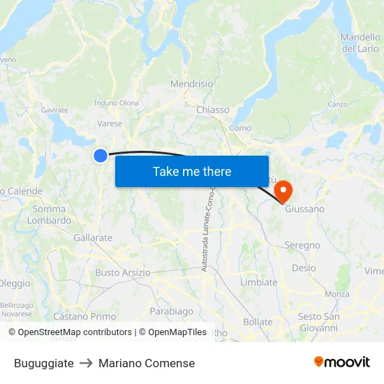 Buguggiate to Mariano Comense map