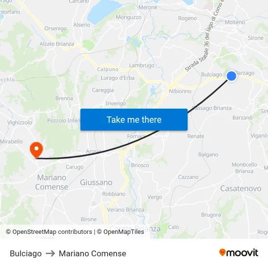 Bulciago to Mariano Comense map