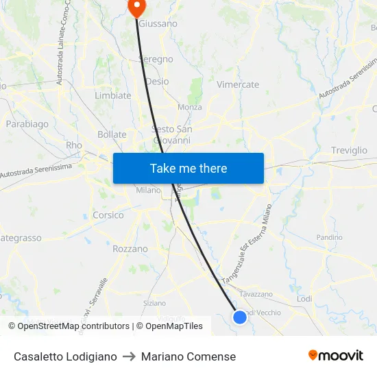 Casaletto Lodigiano to Mariano Comense map
