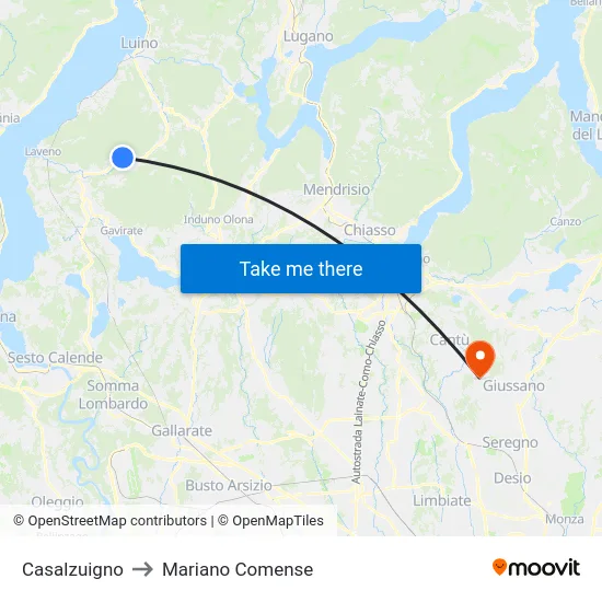 Casalzuigno to Mariano Comense map