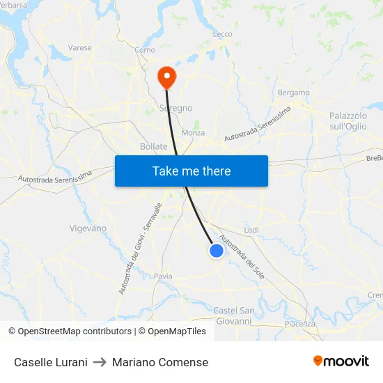 Caselle Lurani to Mariano Comense map
