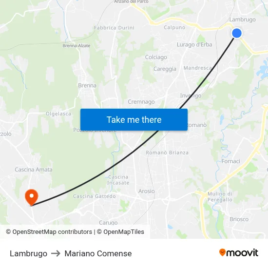 Lambrugo to Mariano Comense map
