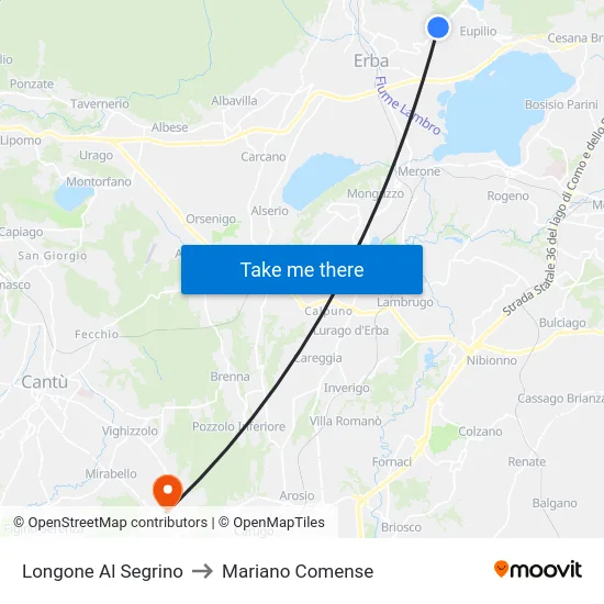 Longone Al Segrino to Mariano Comense map