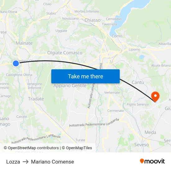 Lozza to Mariano Comense map