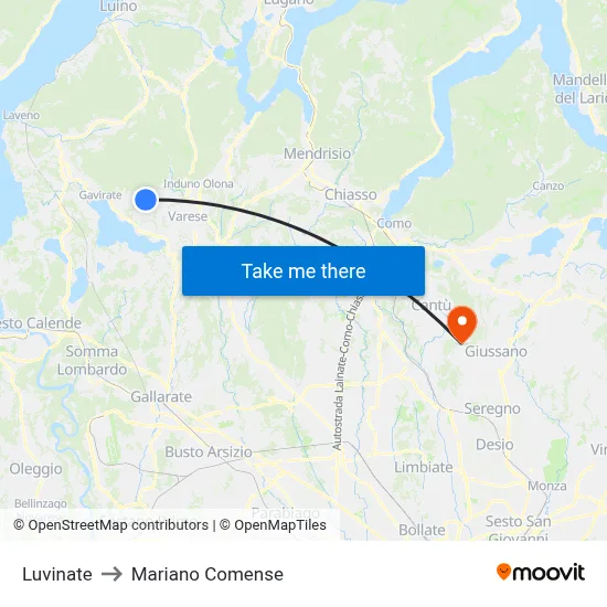 Luvinate to Mariano Comense map