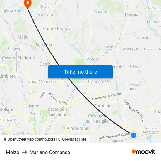 Melzo to Mariano Comense map