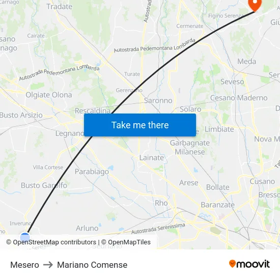 Mesero to Mariano Comense map