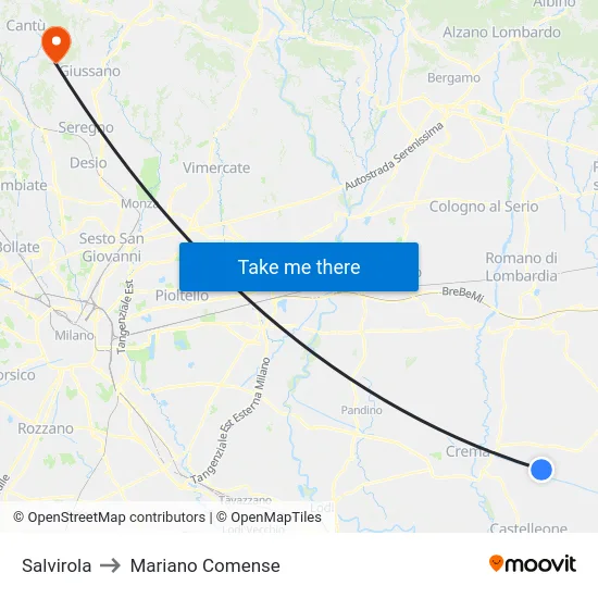 Salvirola to Mariano Comense map
