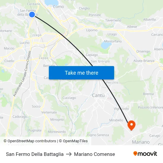San Fermo Della Battaglia to Mariano Comense map