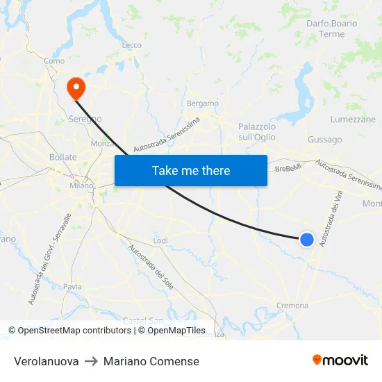 Verolanuova to Mariano Comense map