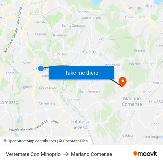 Vertemate Con Minoprio to Mariano Comense map
