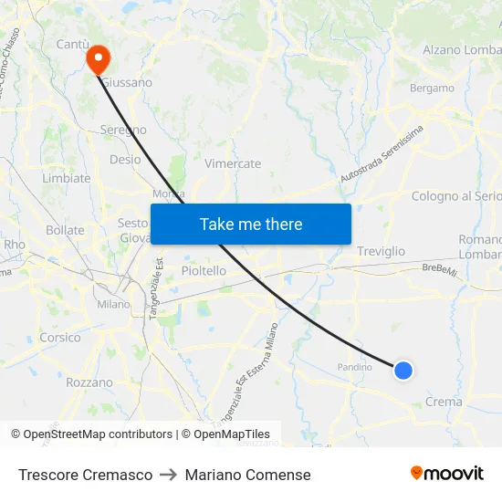 Trescore Cremasco to Mariano Comense map