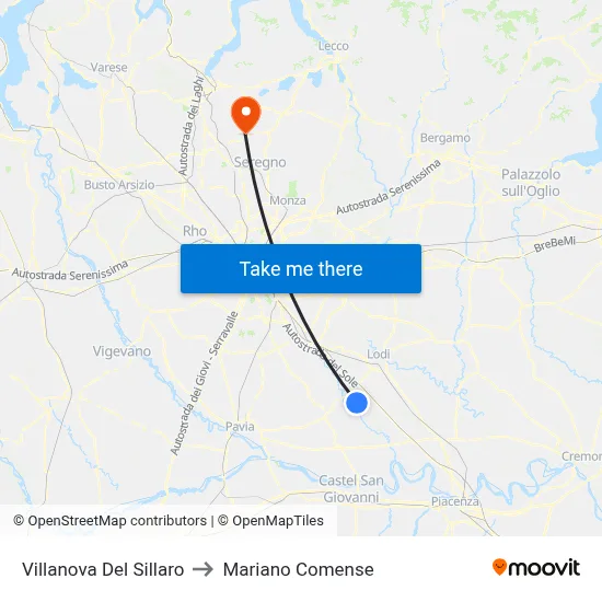 Villanova Del Sillaro to Mariano Comense map