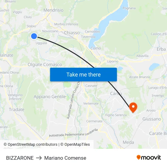 Bizzarone to Mariano Comense map