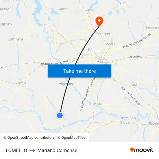 Lomello to Mariano Comense map