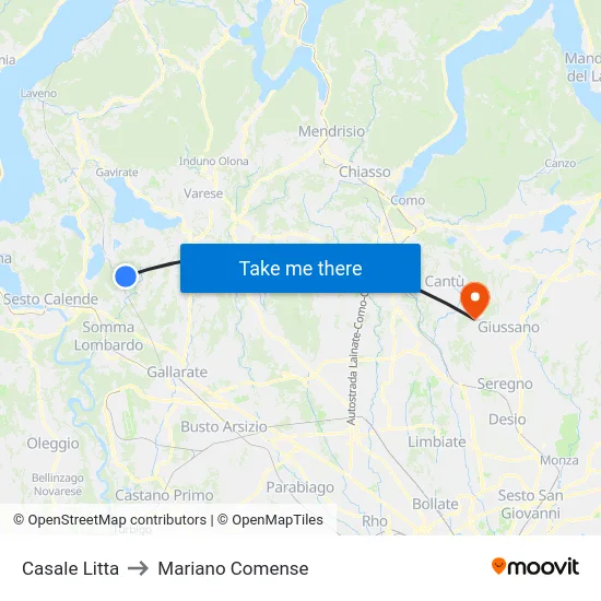 Casale Litta to Mariano Comense map