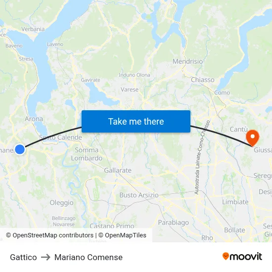Gattico to Mariano Comense map