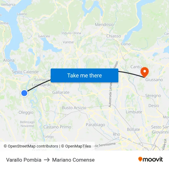 Varallo Pombia to Mariano Comense map