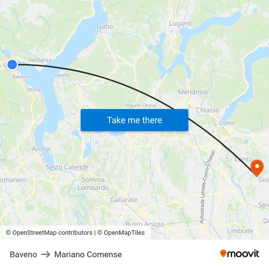 Baveno to Mariano Comense map