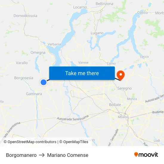 Borgomanero to Mariano Comense map