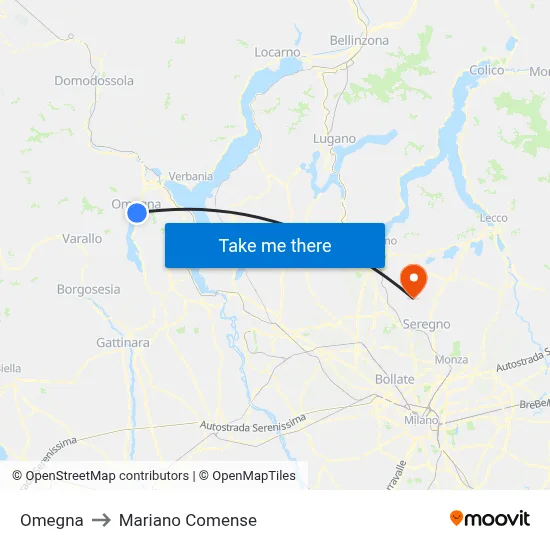Omegna to Mariano Comense map