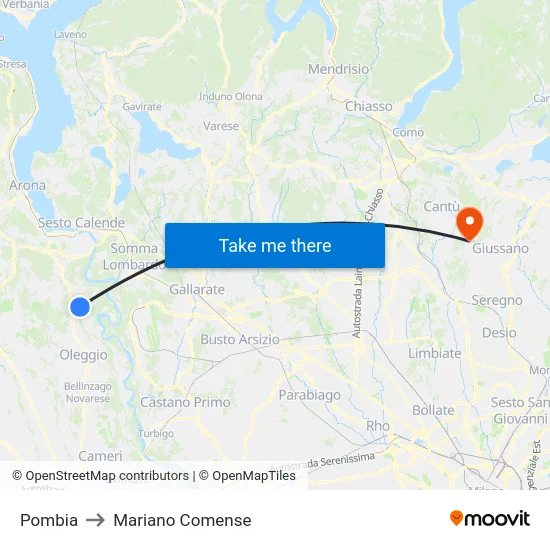 Pombia to Mariano Comense map