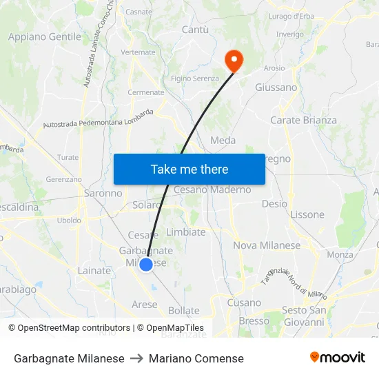 Garbagnate Milanese to Mariano Comense map